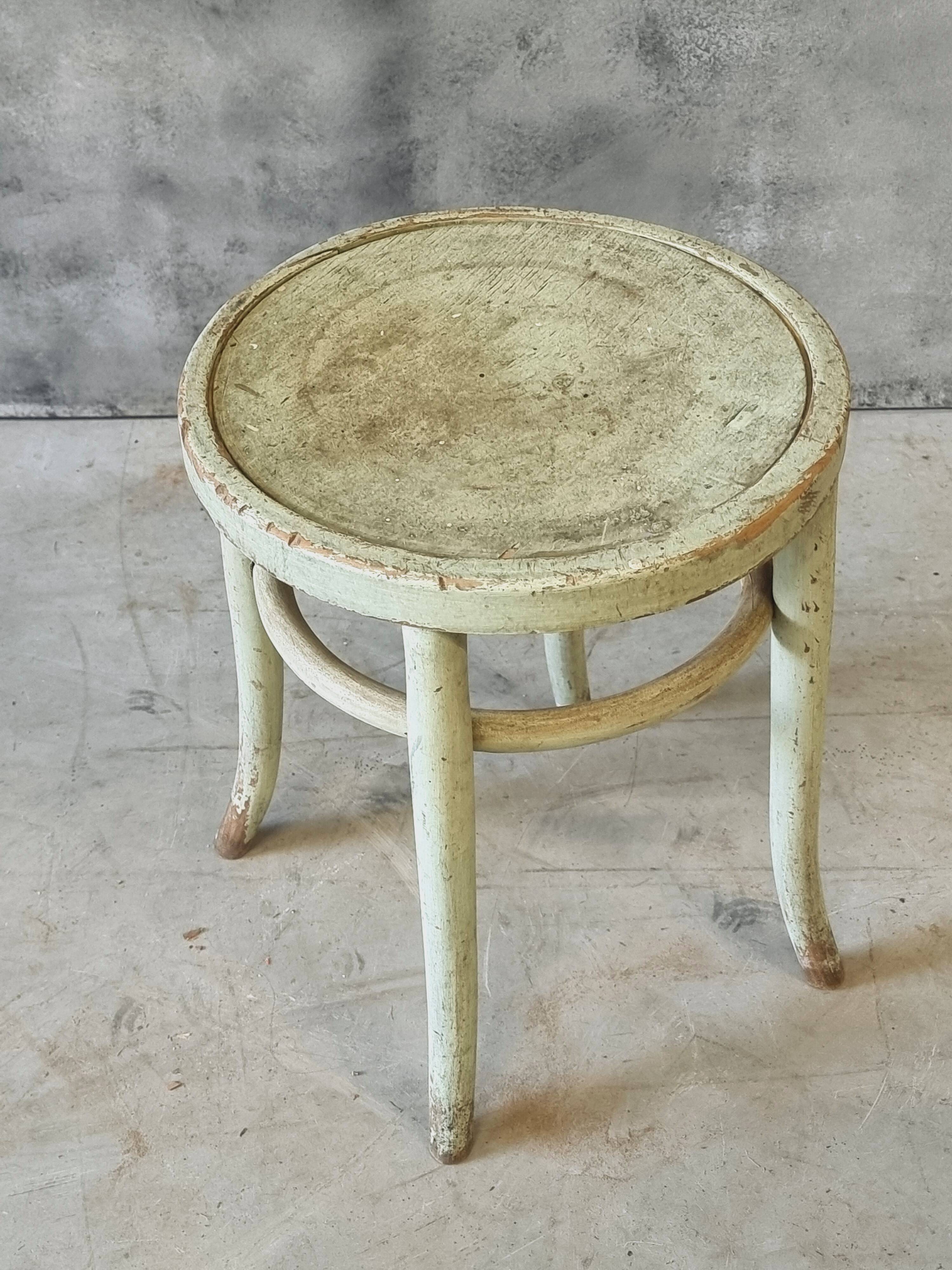 Antique stool side table Thonet style mint green