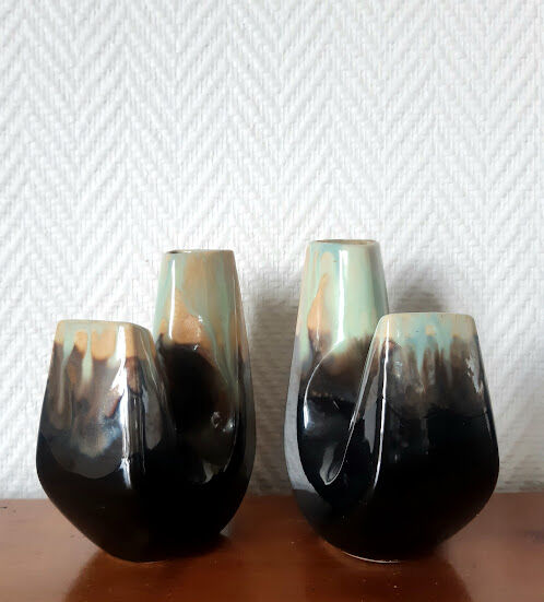 Double vintage ceramic bookend vases