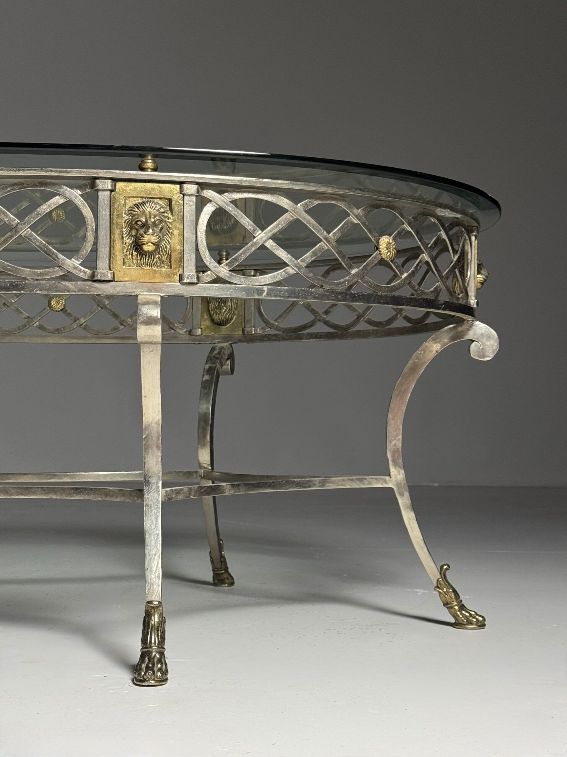 Empire style coffee table metal with glass top