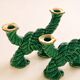 Set of 2 bohemian green ceramic candle holders.