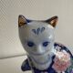 Large Vintage Chinese Blue and Pink Floral Ceramic Cat