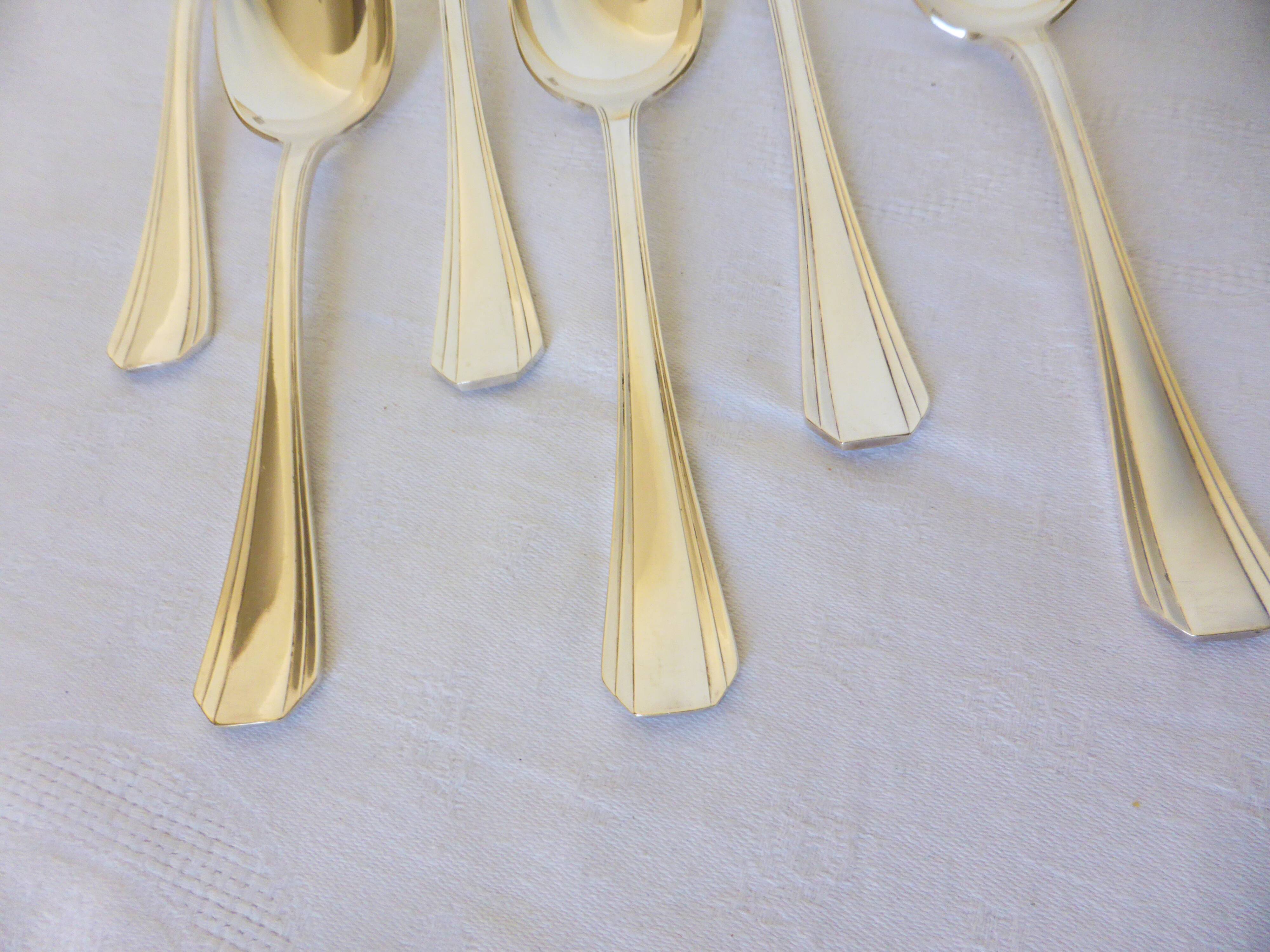6 Christofle Art Deco Style Silver Plated Soup Spoons 2106255