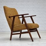 1960s, Danish armchair, furniture wool fabric, teak wood, oak wood.