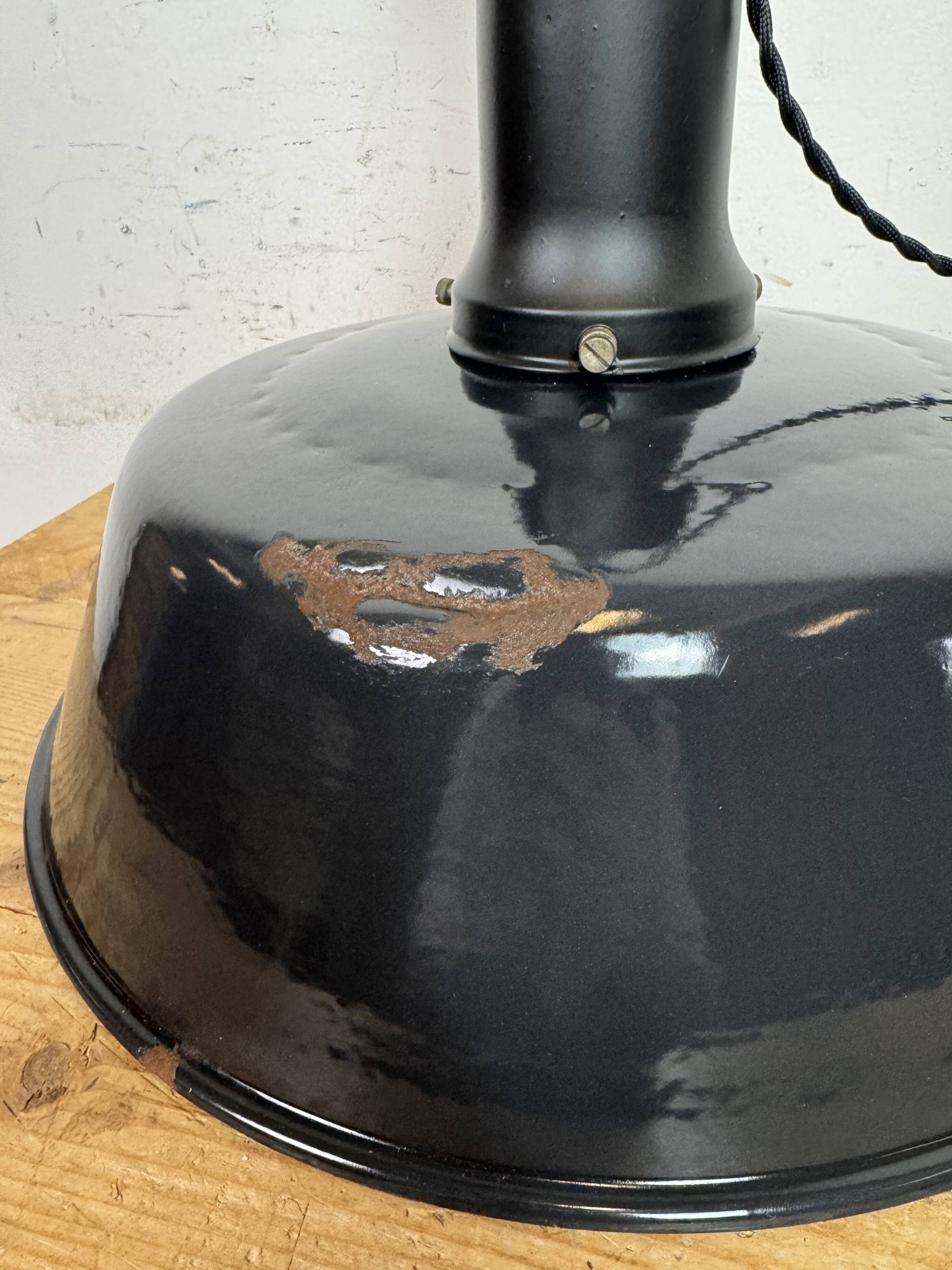 Industrial Black Enamel Factory Lamp with Porcelain Top, 1950s