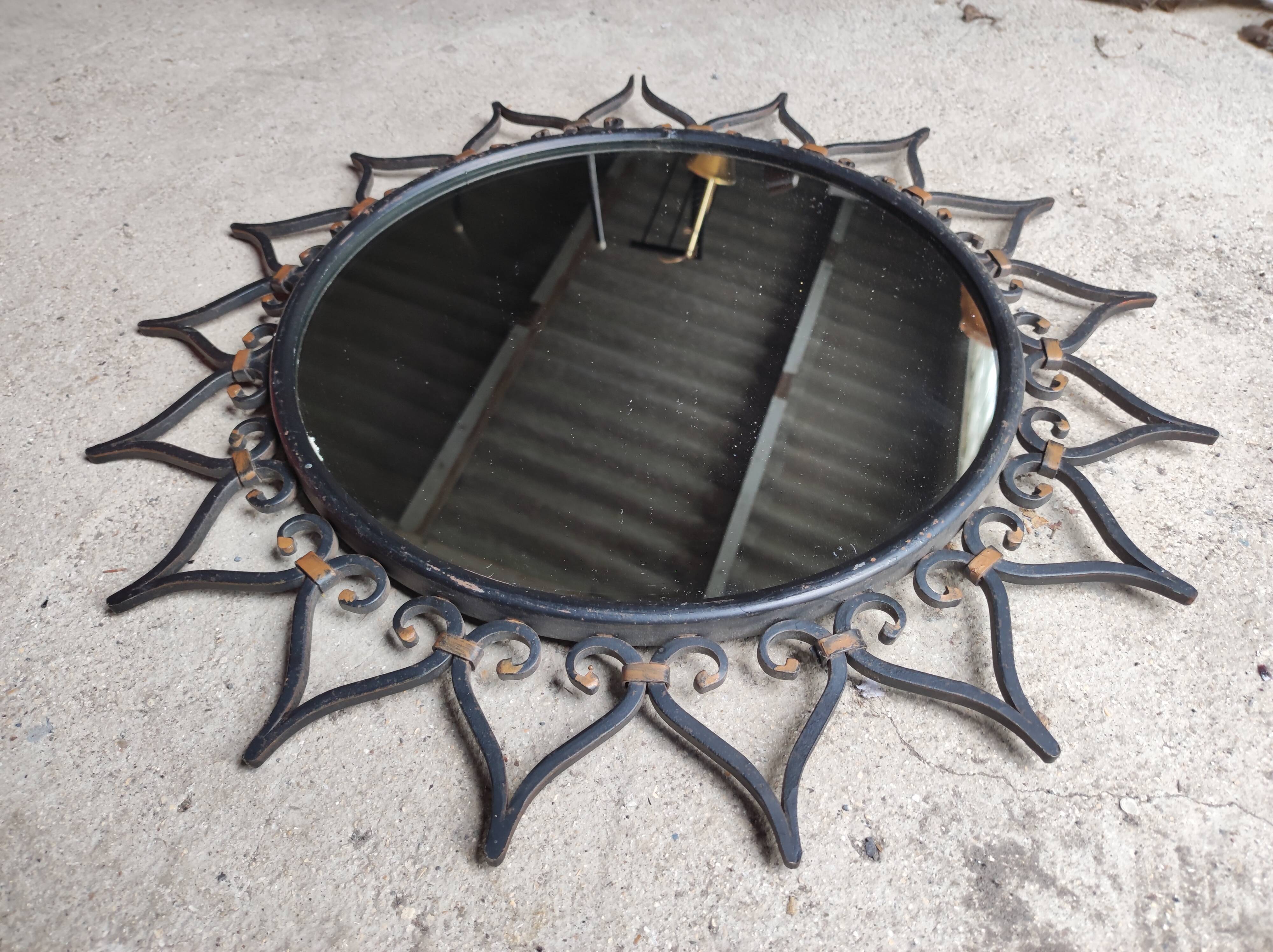 Vintage wrought iron sun mirror 50 60