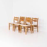 Set of 6 brutalist chairs in oak by Henning Kjaernulf