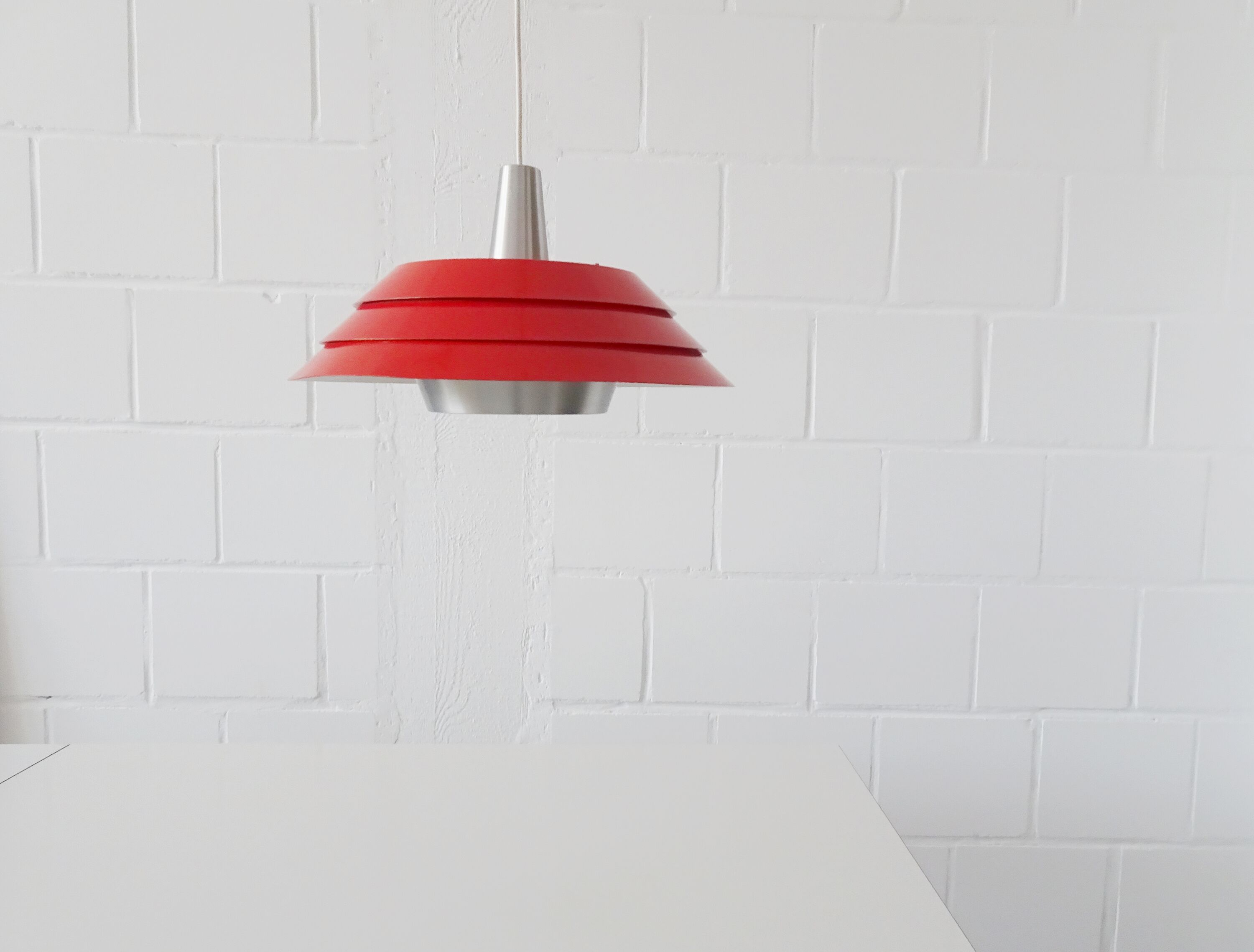 Metal hanging lamp red Mid Century Scandinavian design, pendant light