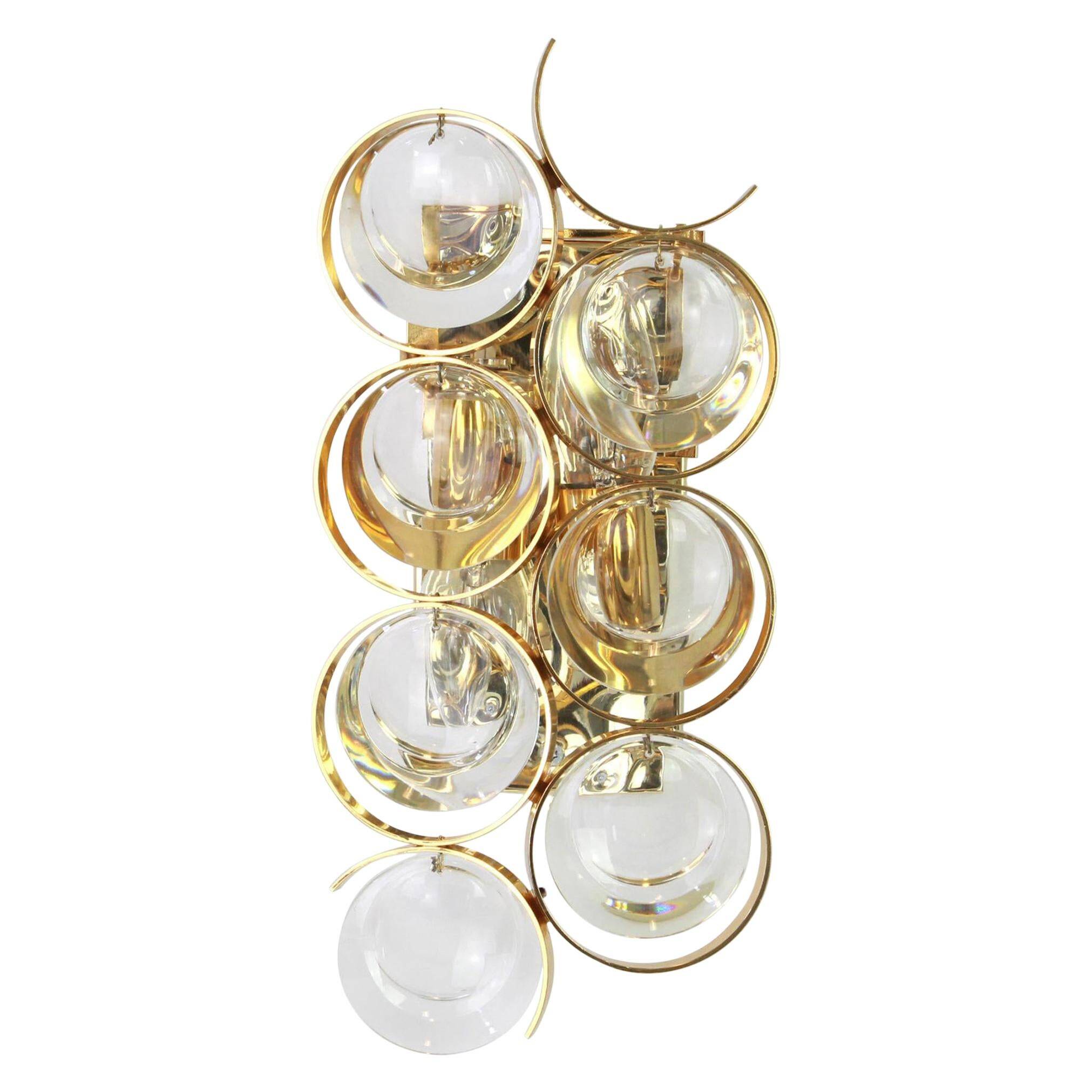 Golden brass and crystal wall light by Palwa, Germany, 1960s