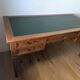 Louis XVI style flat desk in cherry wood, green leather top - French work