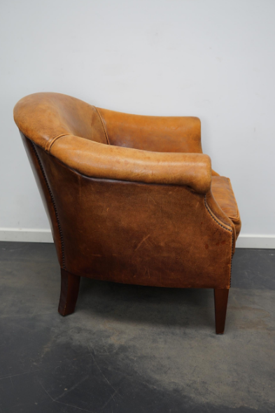 Fauteuil club vintage en cuir couleur cognac Pays-Bas