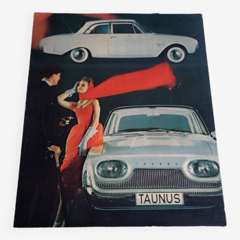 Affiche publicitaire carton ancienne ford taunus