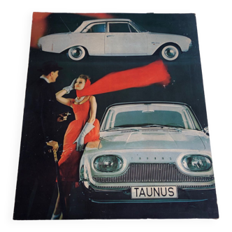 Affiche publicitaire carton ancienne ford taunus