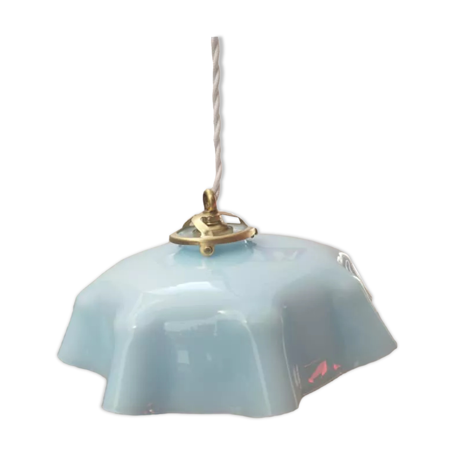 Old suspension lamp opaline blue hexagonal Art Deco 1930 TBE Ø 26.3 cm