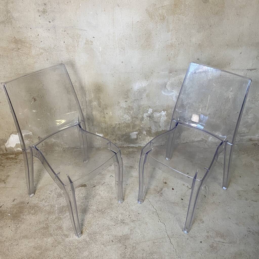 Pair of transparent polycarbonate chairs