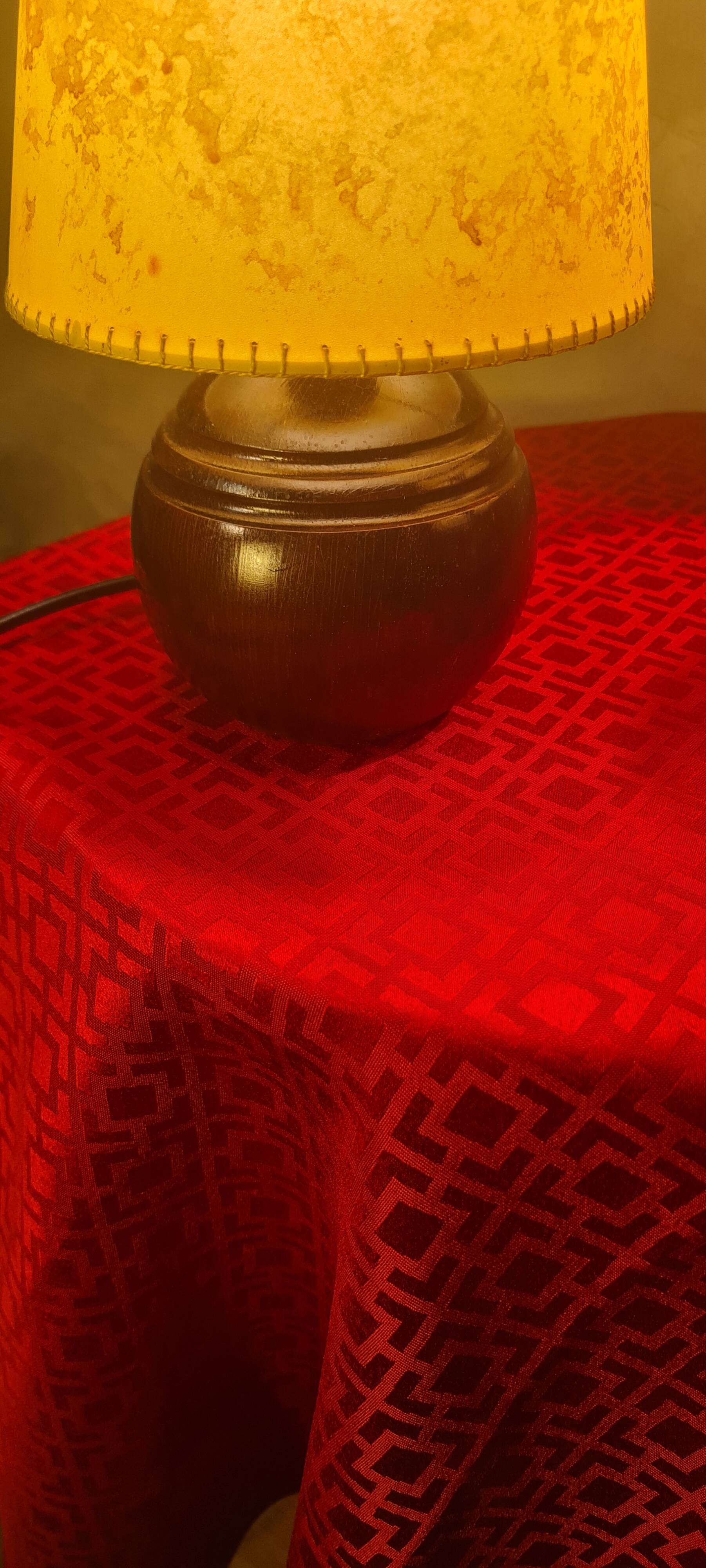 Pair of wooden ball lamps 1960 parchment lampshades electric redone 33x17