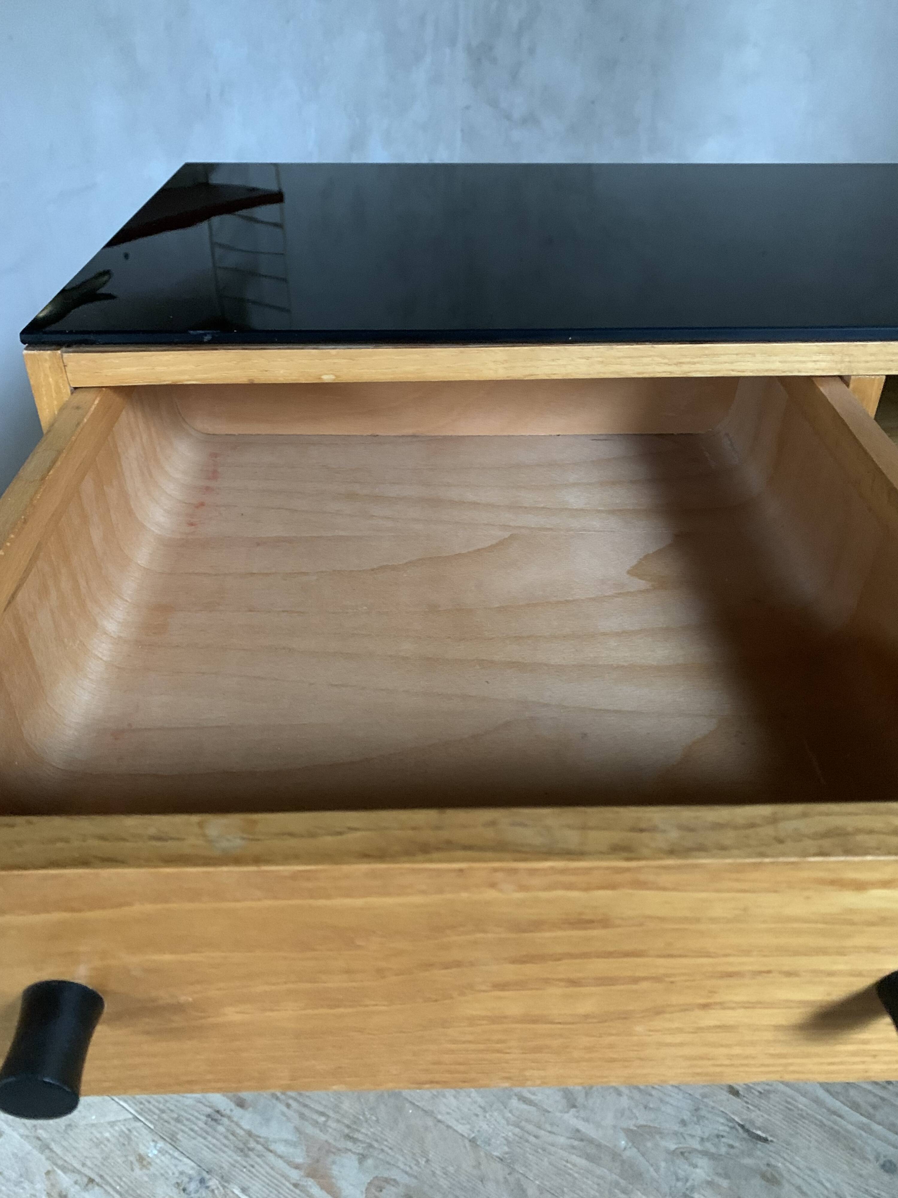Bureau vintage pied compas en chêne