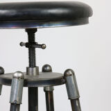 Vintage industrial metal & leather swivel bar stool