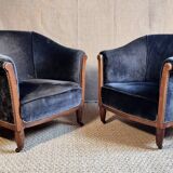 Pair of club armchairs called Monaco, studded velvet, art deco