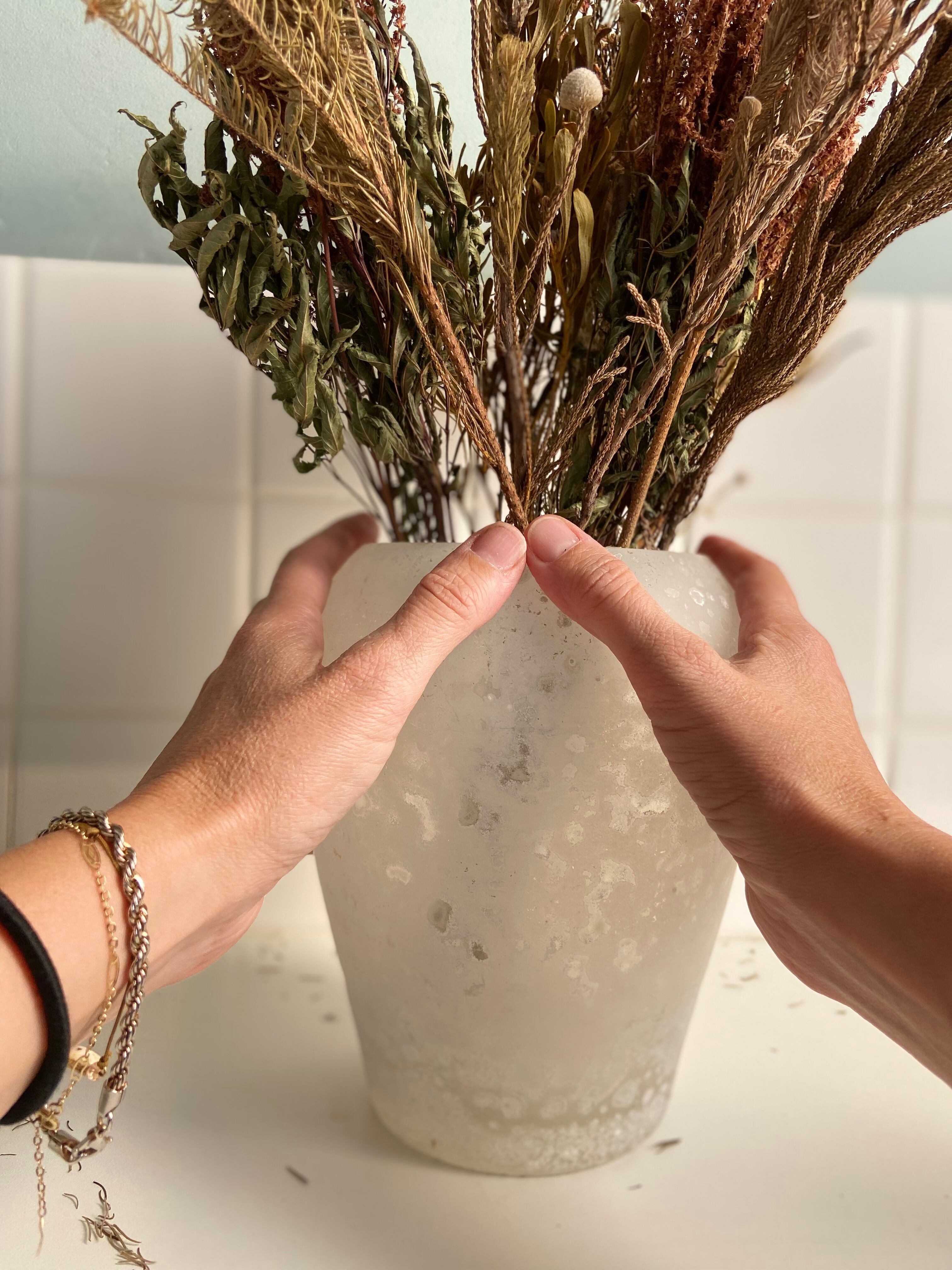 White frosted glass vase
