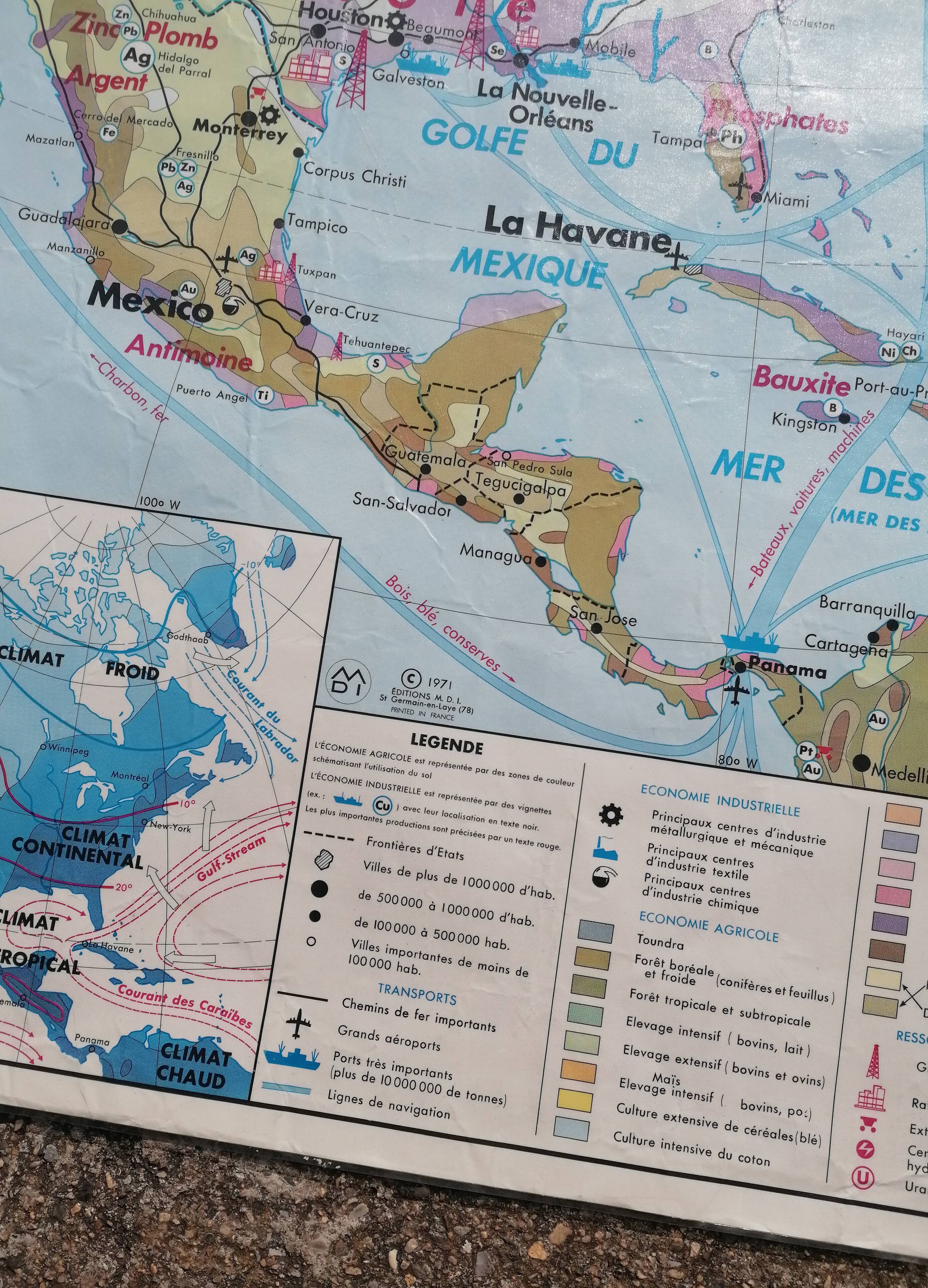 Ancienne carte mdi amérique du nord physique et économique r. brunet