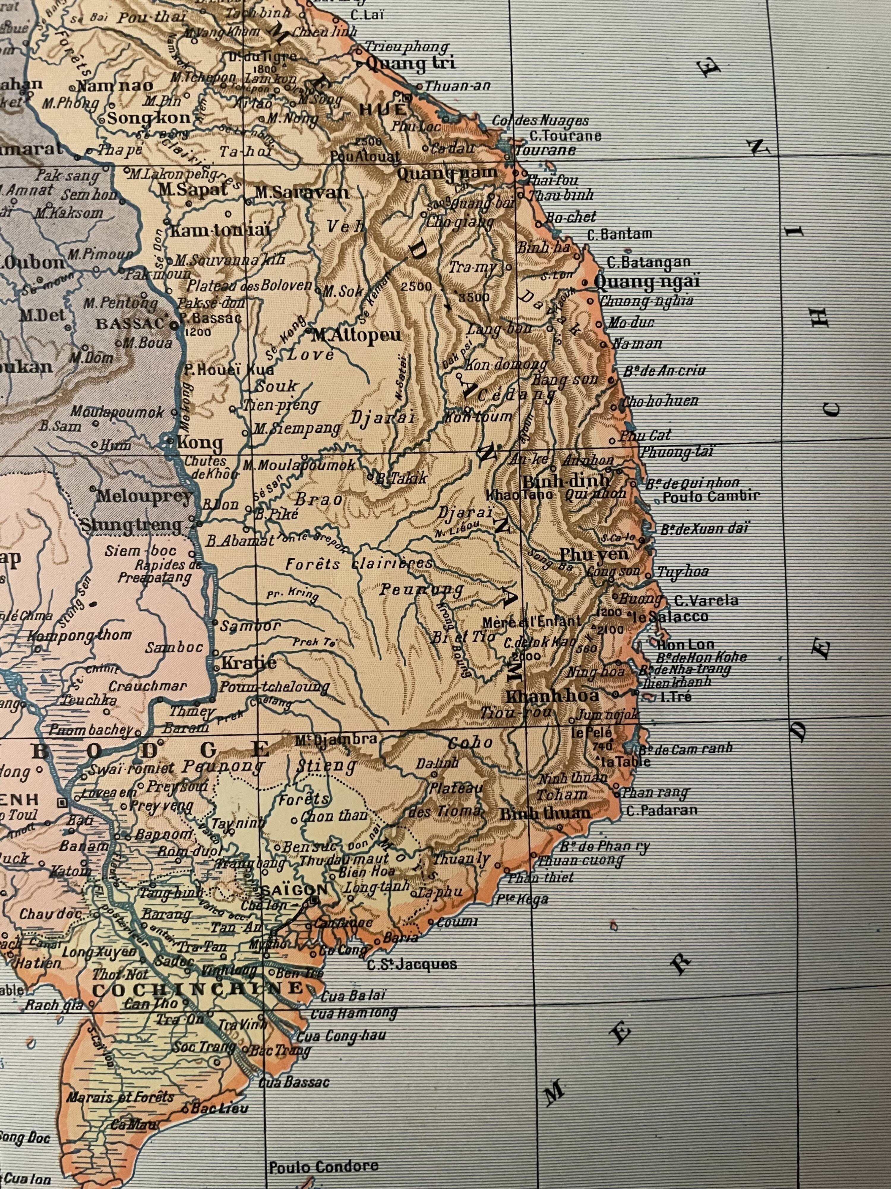 Lithograph engraving on Indochina of 1897