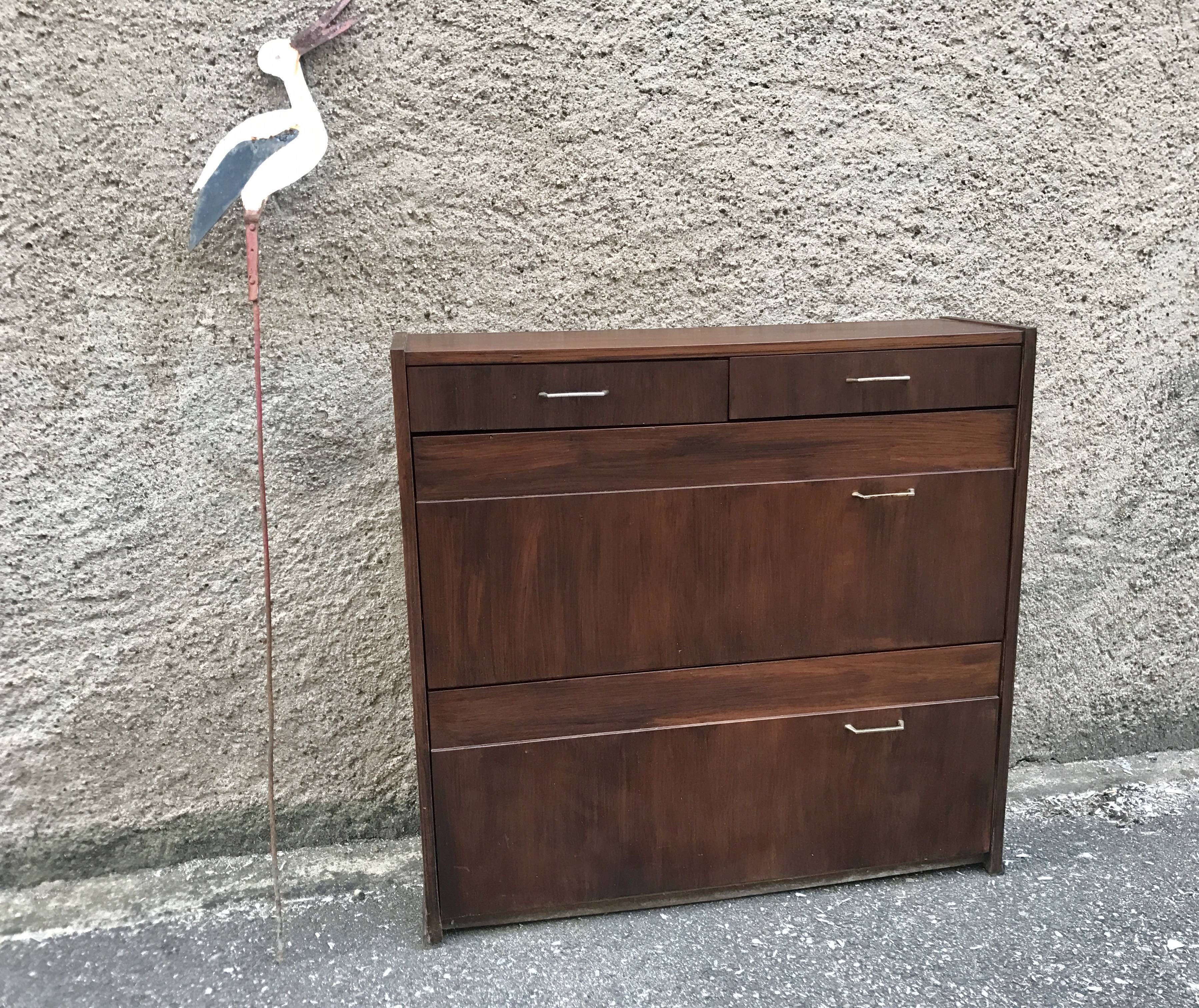 Meuble à chaussure vintage chêne foncé 1960