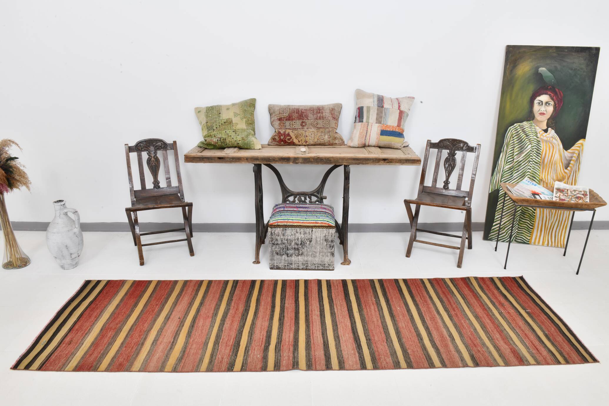 3x10 Rug For Hallway Red & Brown Vintage Kilim Runner Rug, 88x301Cm SK32981