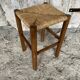 Antique Carved Wood Stool + Vintage Straw Seat #E099