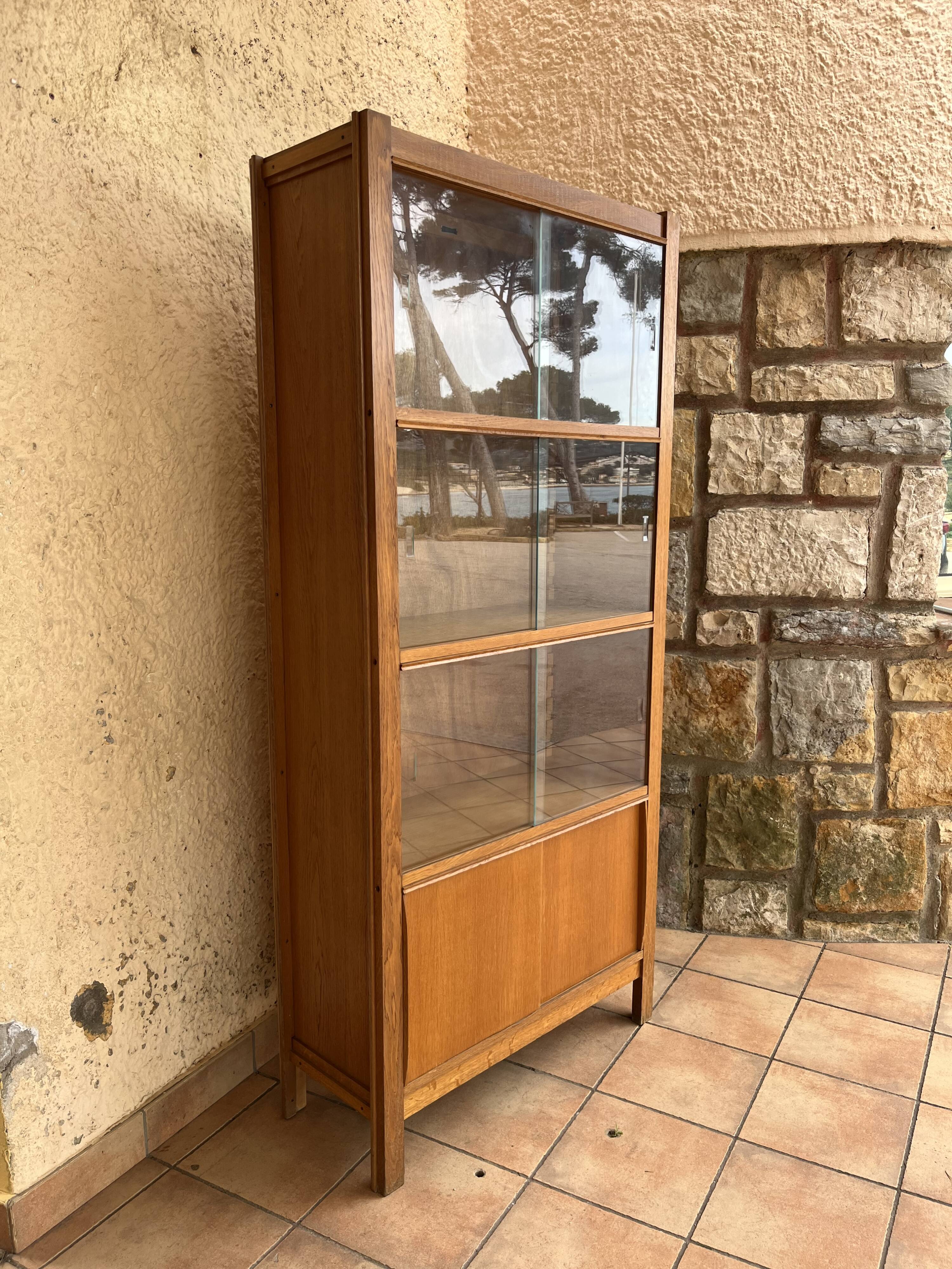 1950 oak glazed bookcase Émile SEIGNEUR