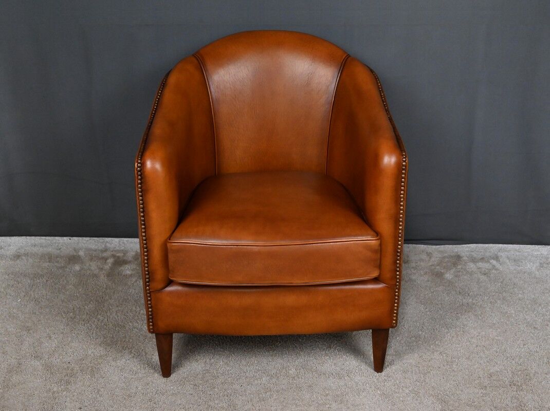 Pair of Solange club armchairs in sheepskin leather – reproduction