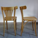 Pair of Thonet-inspired bistro chairs in light beech