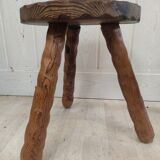 Pair of brutalist hardwood tripod stools solid wood
