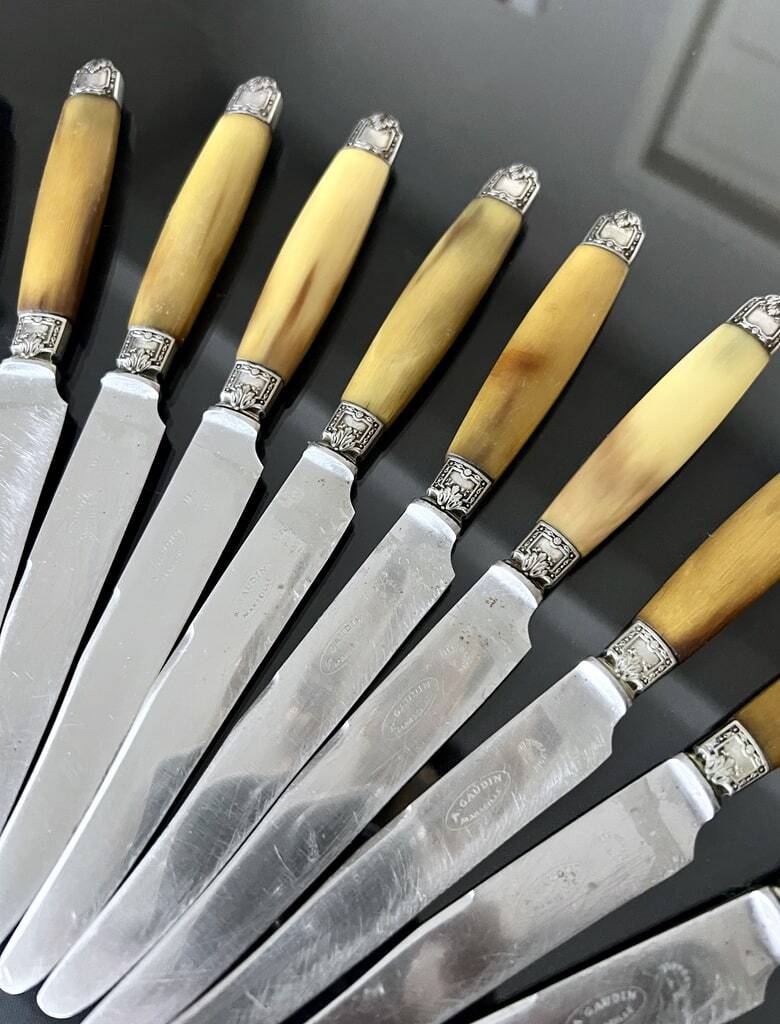 Cheese dessert knives - stainless steel silver-plated bovine horn - art deco cutlery