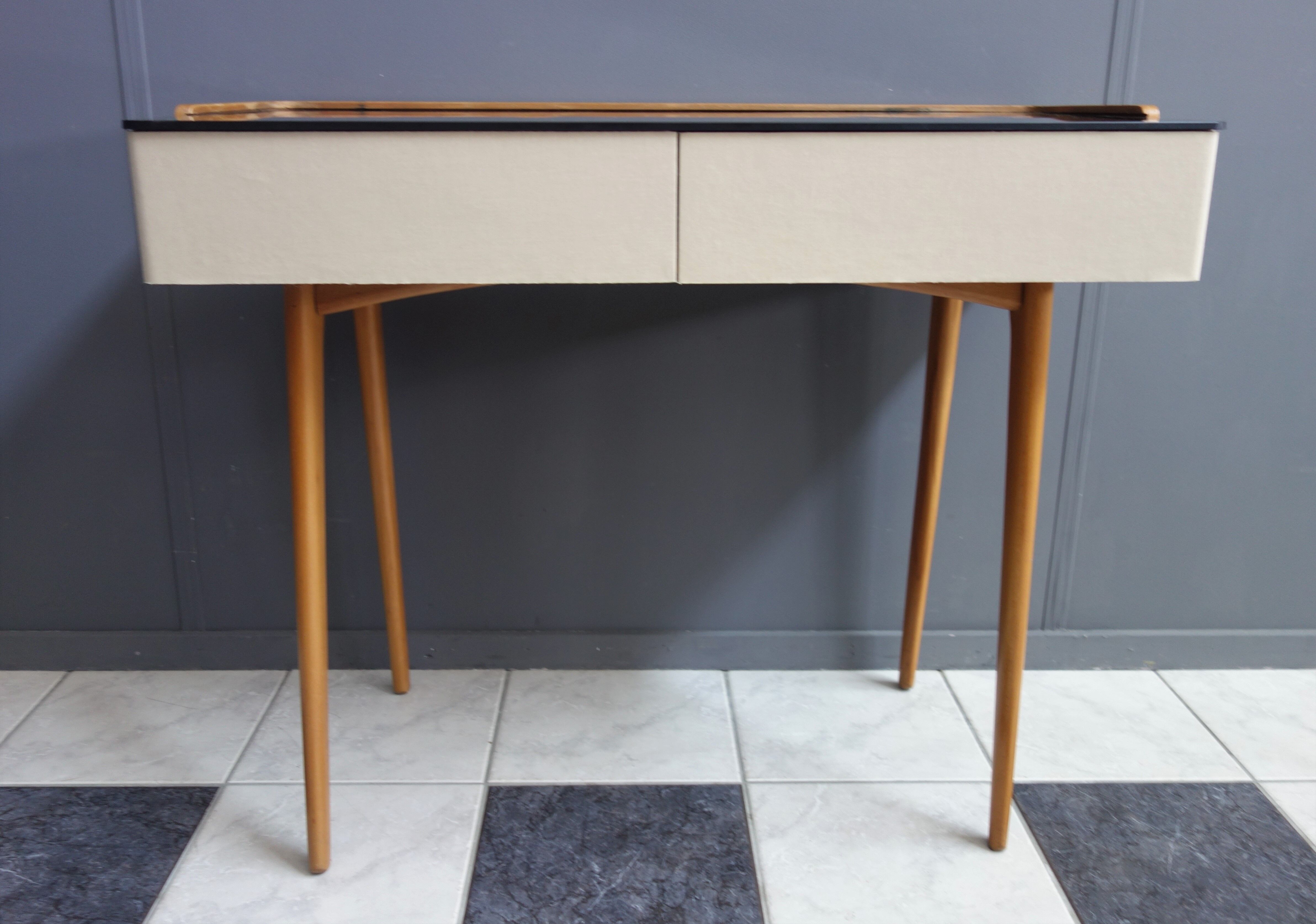 Writing desk table with Black Opaxit glass top 1960s