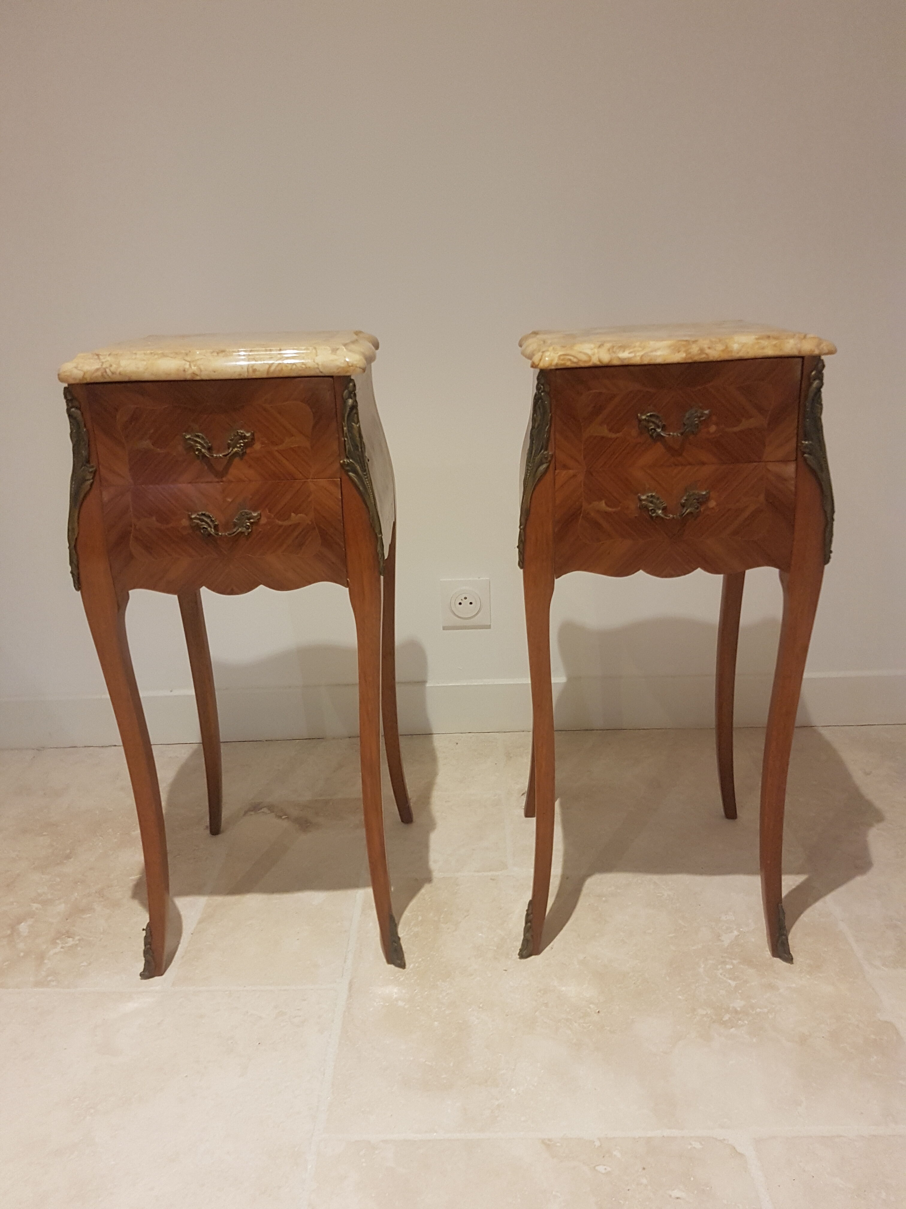 Pair of bedside tables marble top