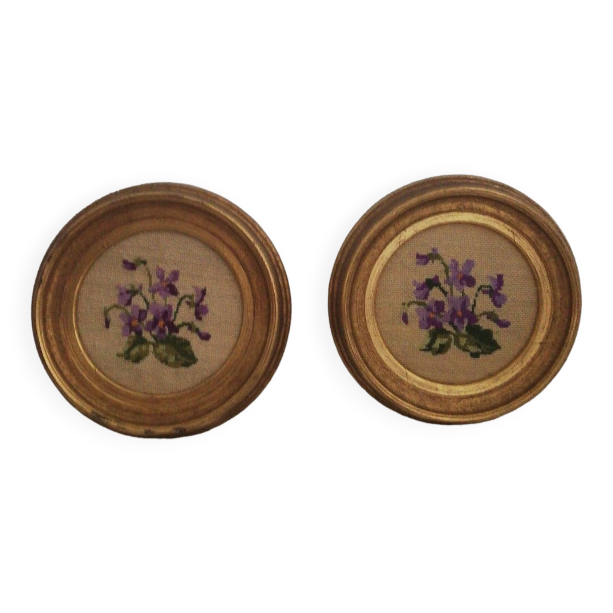 Pair of miniature gold round frames