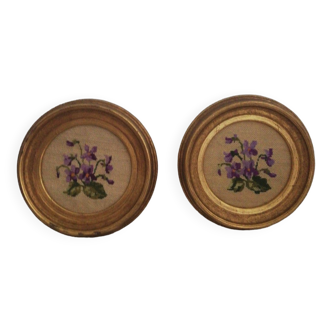 Pair of miniature gold round frames