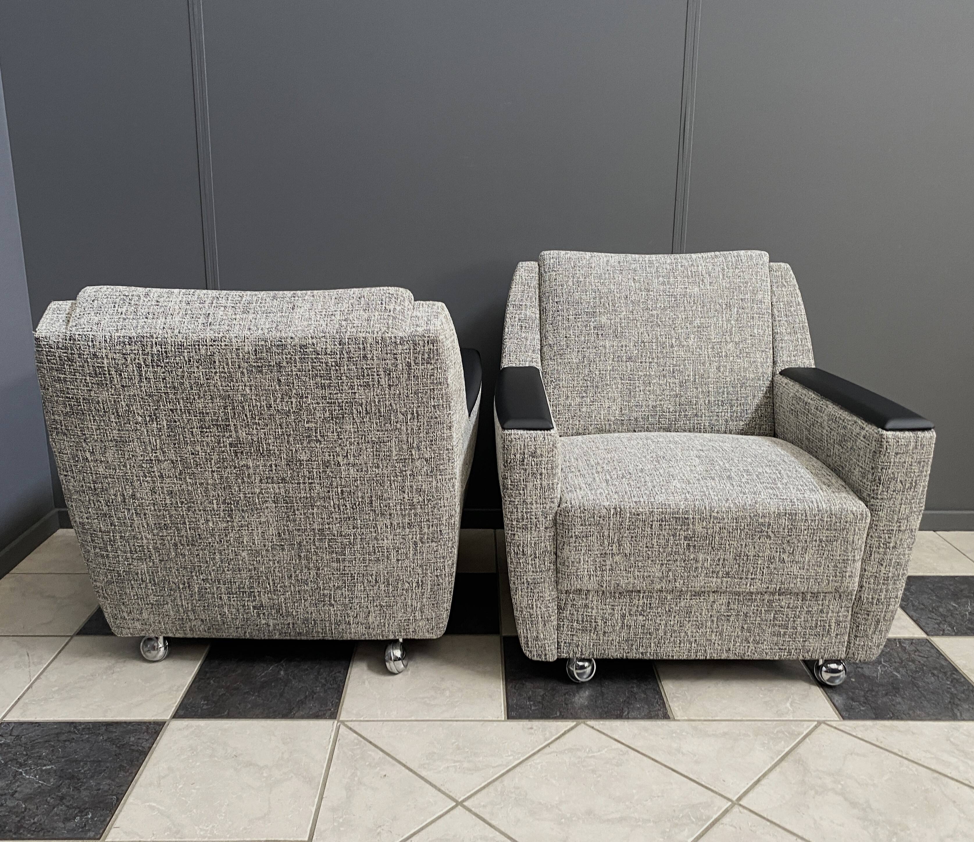 set of 2 grey relax chairs on castors 1970s
