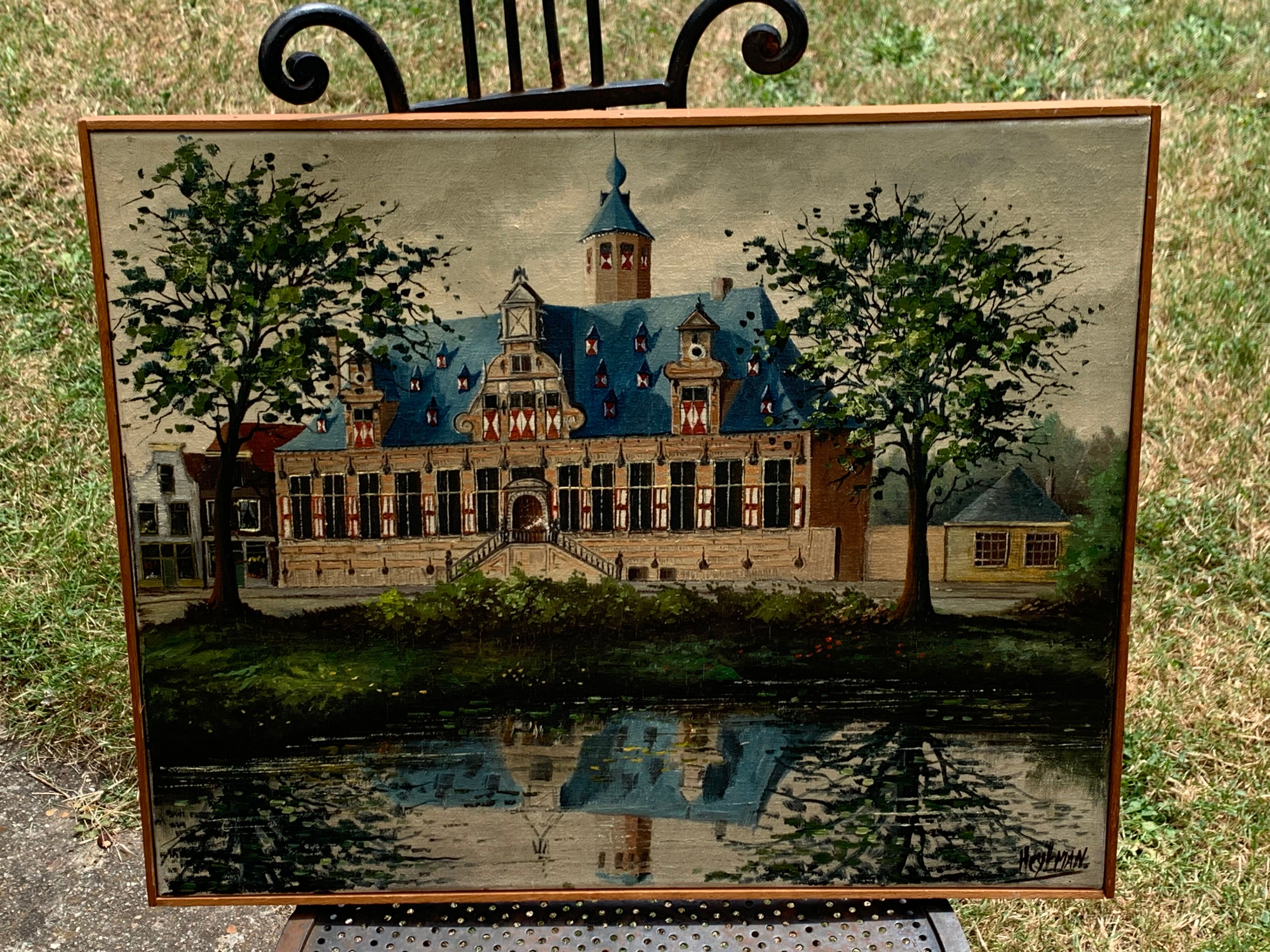 Painting monument architecture netherlands signed by Willem Heytman vintage