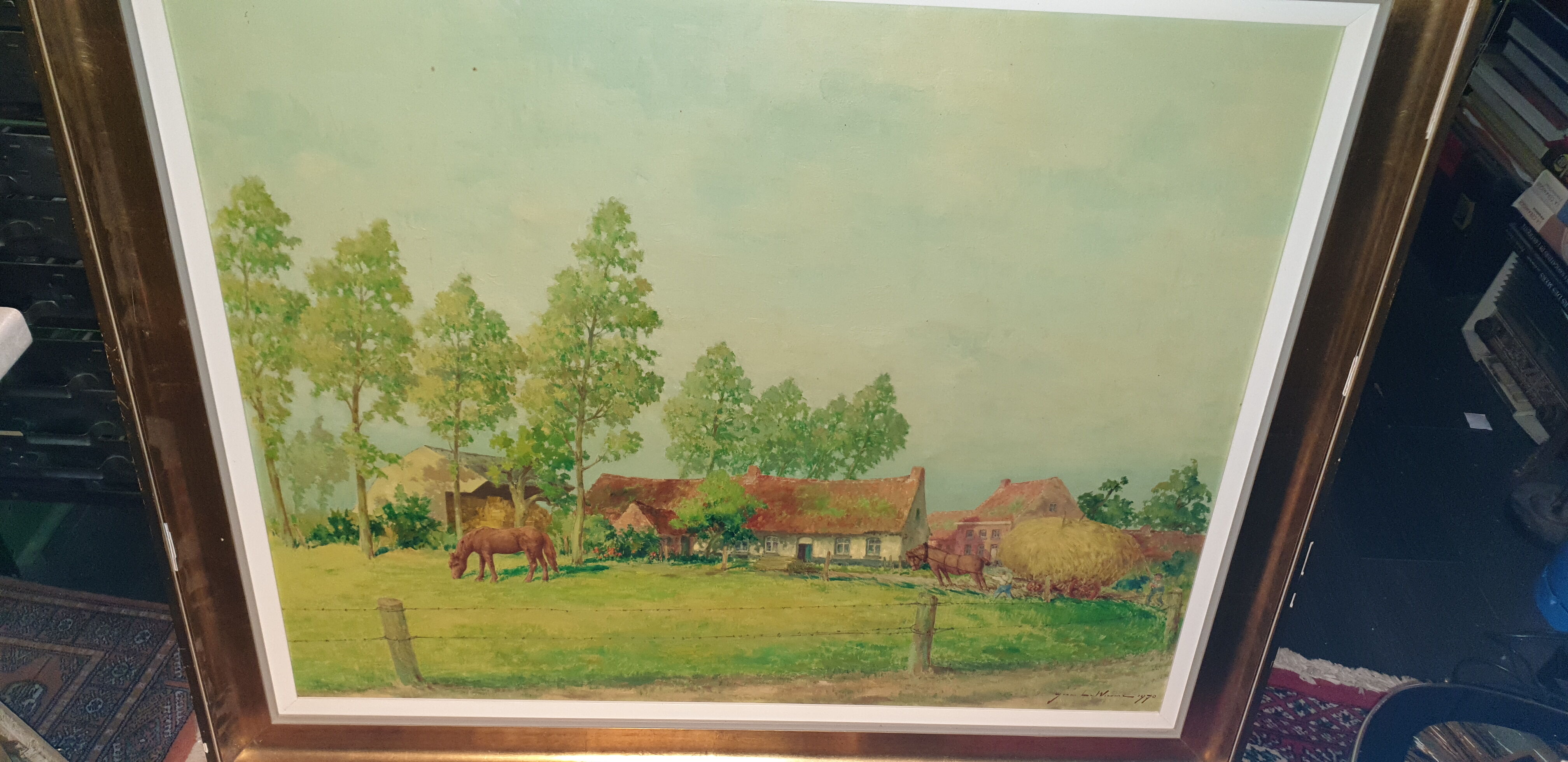 Huile sur toile campagne pastorale 1970