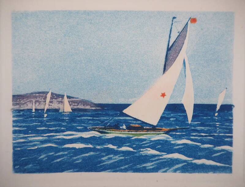 René Ligeron: Regatta on the Atlantic, signed original engraving.