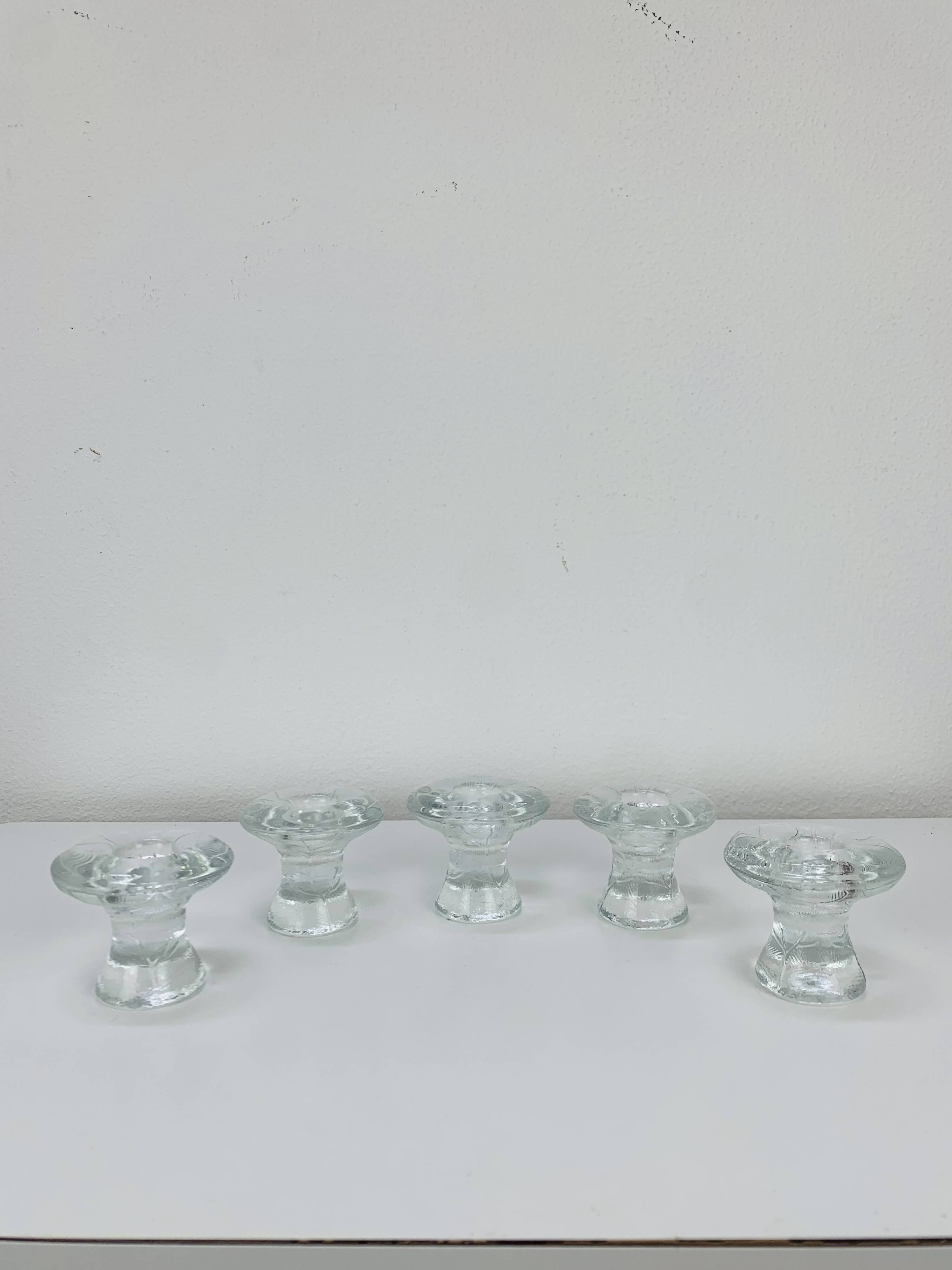 5 bougeoirs "feuilles" en verre vintage