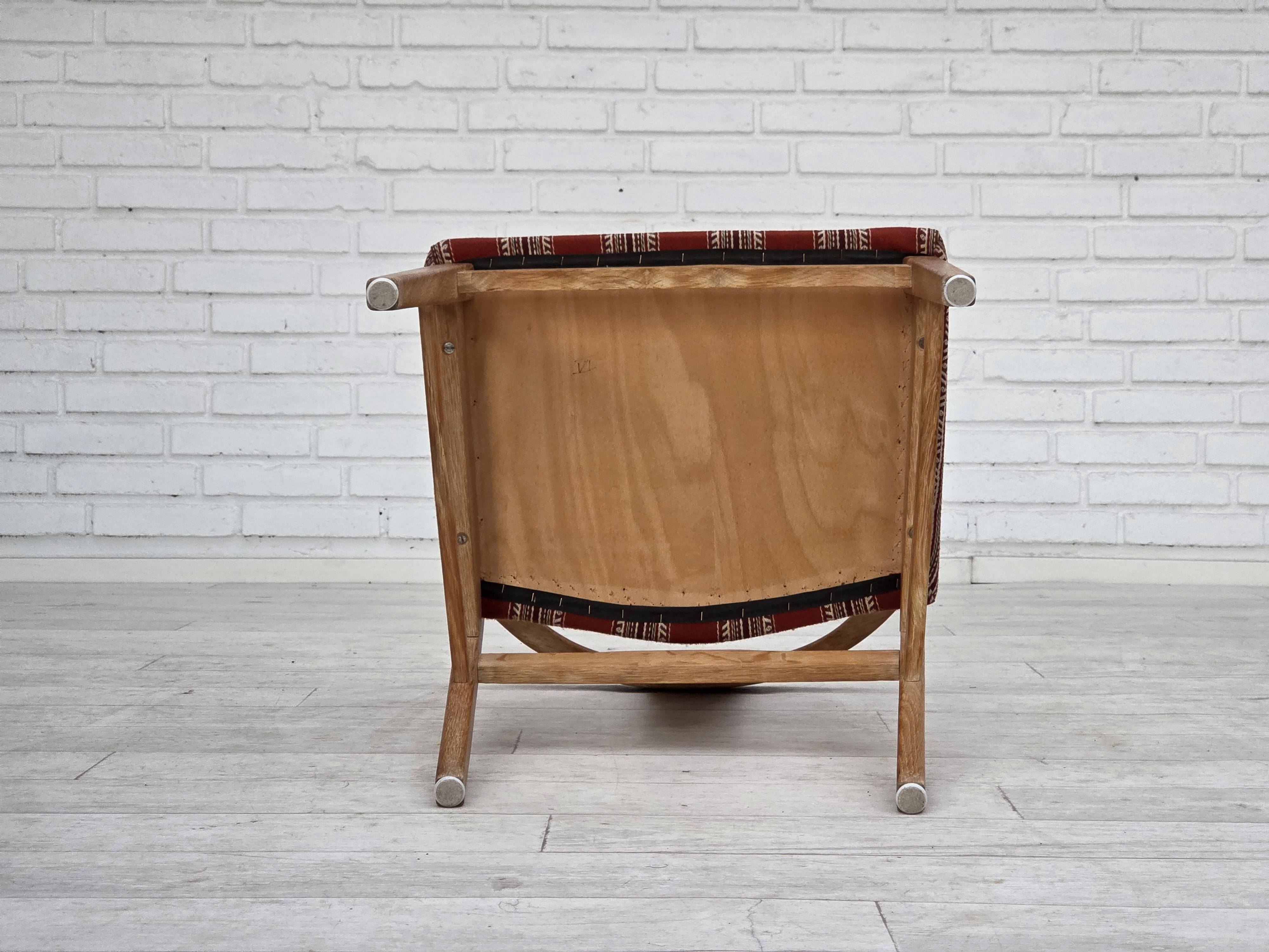 1960s, pair of Danish dining chairs, solid oak wood, furniture wool.