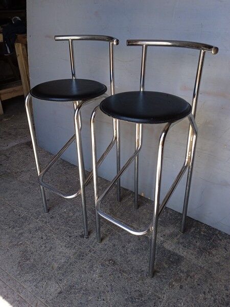 2 bar top stools metal chrome design 1980