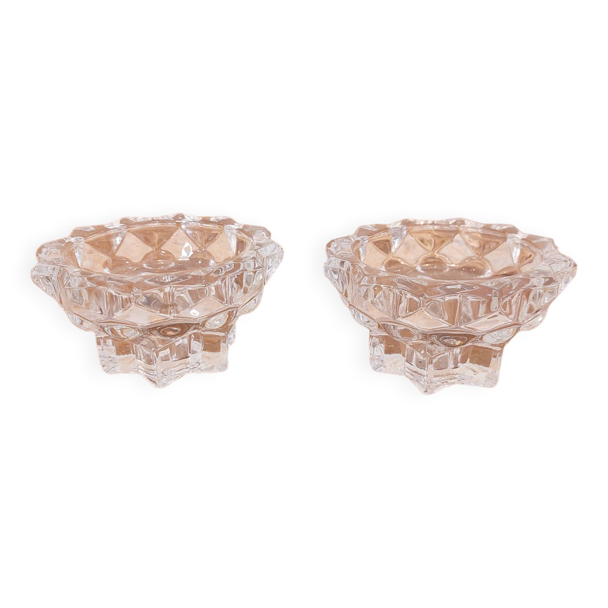 Pair of star pattern glass candle holders