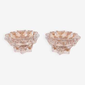 Pair of star pattern glass candle holders