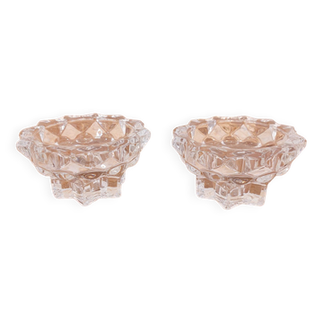 Pair of star pattern glass candle holders