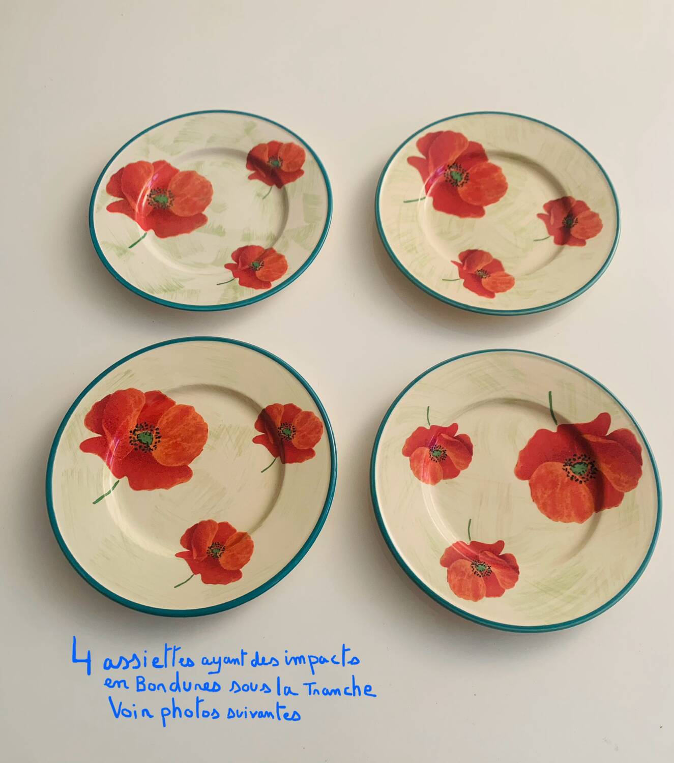 15 assiettes à dessert Lunéville St Clément "Coquelicot"