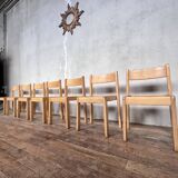 Series of 7 vintage Scandinavian bohemian wooden children's chairs