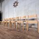 Series of 7 vintage Scandinavian bohemian wooden children's chairs